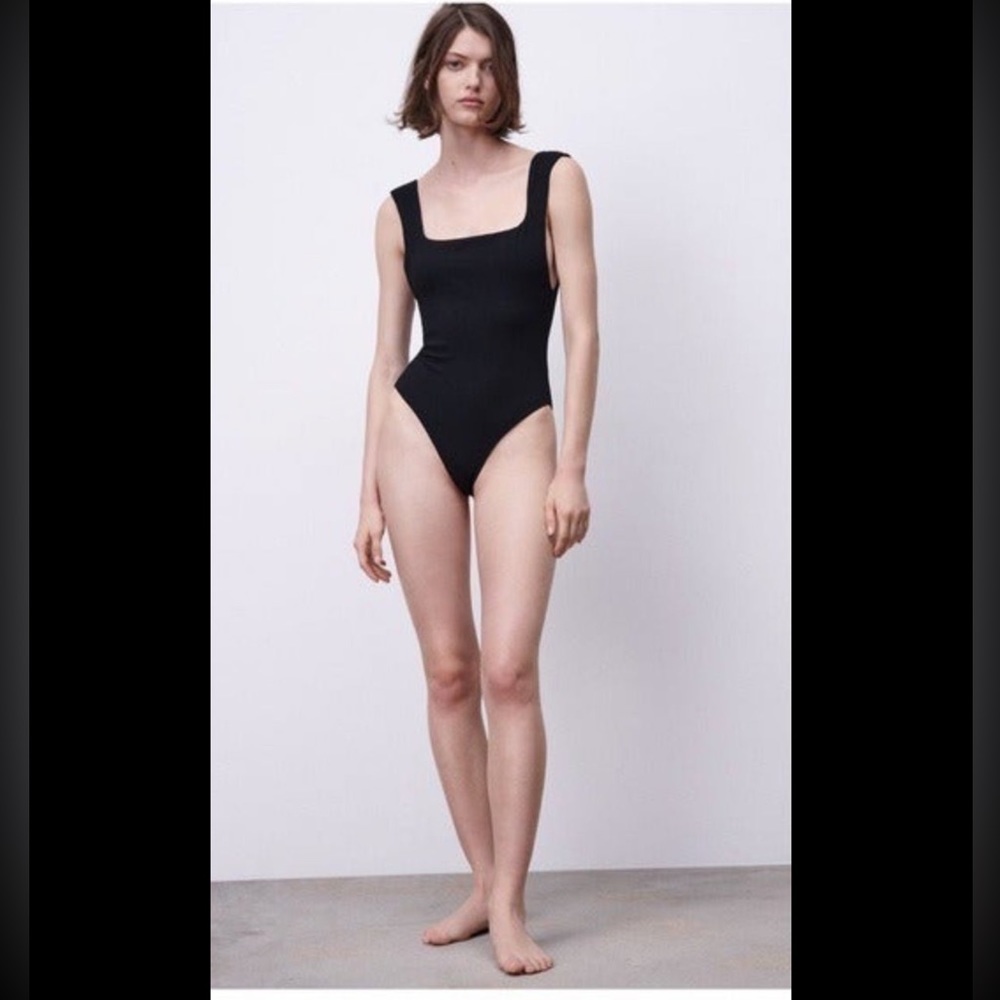 ZARA Black High Cut One Piece Swimsuit S